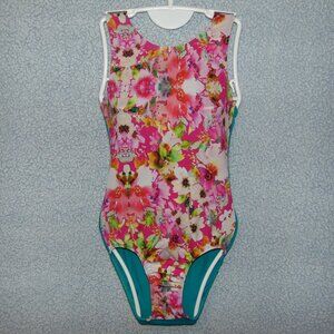 Snowflake Red Flowers Green Back Leotard AS